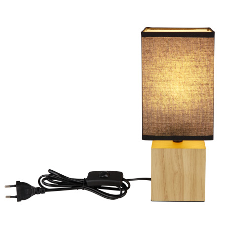 Stolná lampa prírodné drevo, textil čierny, kábel PVC čierny, kolískový vypínač na kábli, DxŠxV: 120 4