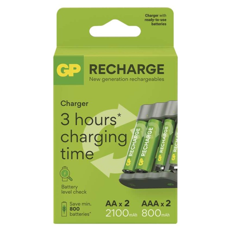GP nabíjačka batérií Recharge B441 + 2×AA Recharge 2100mAh + 2×AAA Recharge 800 mAh