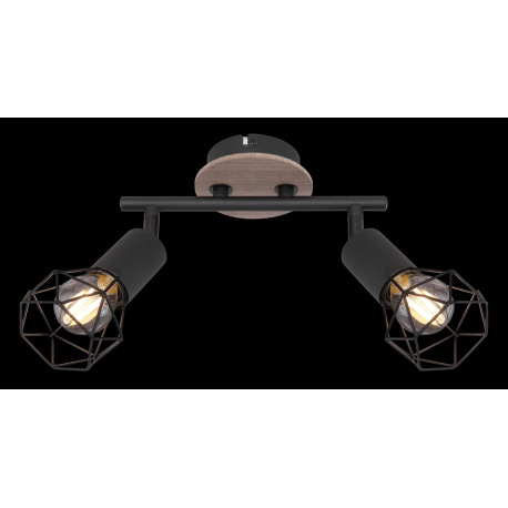 Nástenné svietidlo, kov čierny, drevo hnedé, DxV: 220x215, bez žiaroviek 2xE14, max. 40W 230V 5