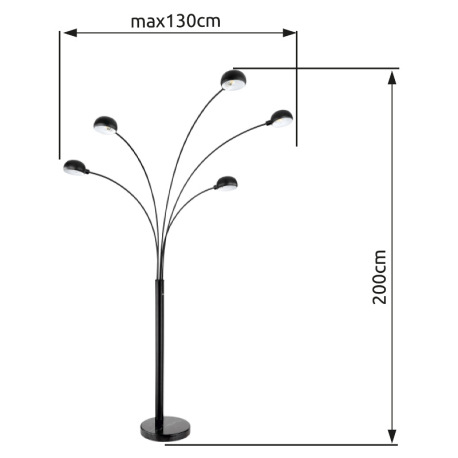 Stojanové svietidlo, kov čierny, mramor čierny, DxŠxV:1300x1200x2000mm, dľžka kábla 1800mm, bez žiar 7