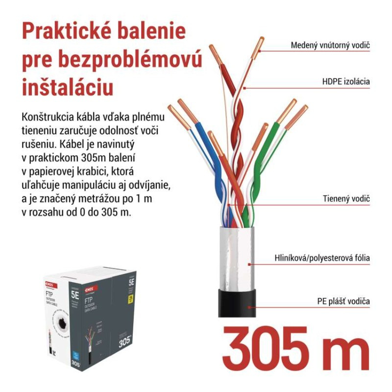 Datový kábel FTP 5E, outdoor, 305m 1