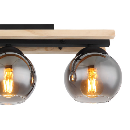 Stropné svietidlo kov čierny matný, prírodné drevo, dymové sklo, DxŠxV: 600x150x205mm, bez žiaroviek 8