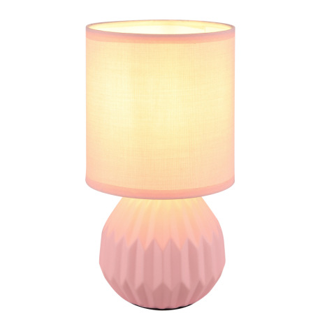 Stolová lampa, ružová keramika, ružový textil, biely PVC kábel, kolískový vypínač na kábli, ø: 120 m