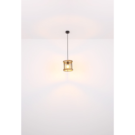 Závesné svietidlo kov čierny matný, drevo tmavohnedé, kábel textil čierny, ø: 400mm, V: 1200mm, bez 6