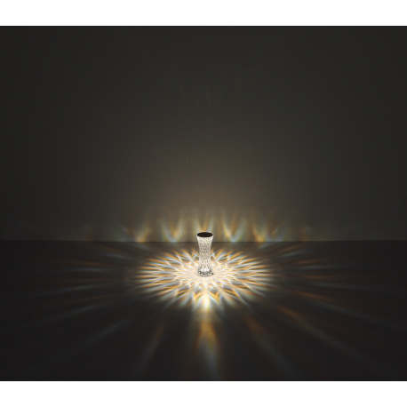 Nabíjateľná stolová lampa, číry plast s krištáľovým efektom, kov strieborný, dotykové zapínanie/vypí 19