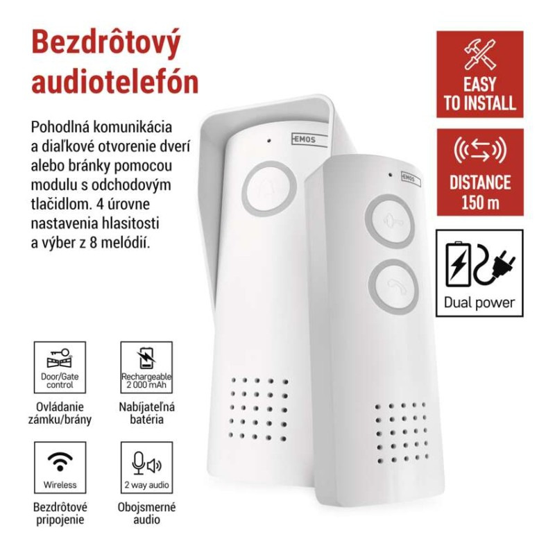 Bezdrôtová sada domáceho audio vrátnika H1087, 1 účastník 1