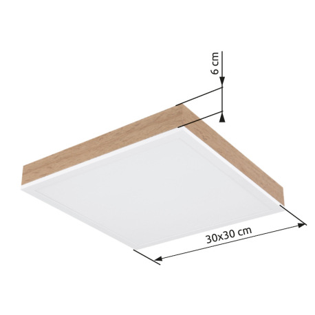 Stropné svietidlo hliník biely matný, MDF imitácia dreva, plast biely, DxŠxV: 300x300x60mm, LED 12W 10