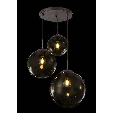Závesné svietidlo, kov hnedý, sklo jantárové, 3 gule Ø 20 - 25 - 30 cm, Ø 510, V: 1200, bez žiarovie 2