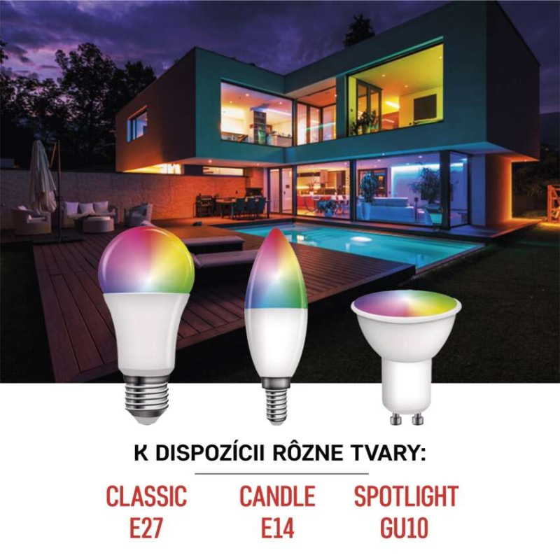 LED žiarovka GoSmart A60 / E27 / 9 W (60 W) / 806 lm / RGB / stmievateľná / WiFi 4