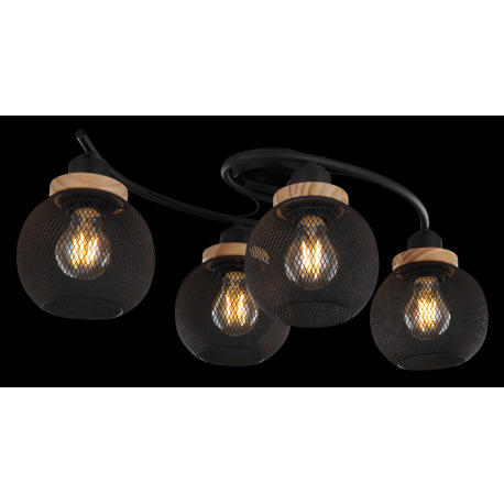 Stropné svietidlo, kov čierny, drevo, DxŠxV:600x350x220, bez žiaroviek 4xE27, max. 60W 230V 2