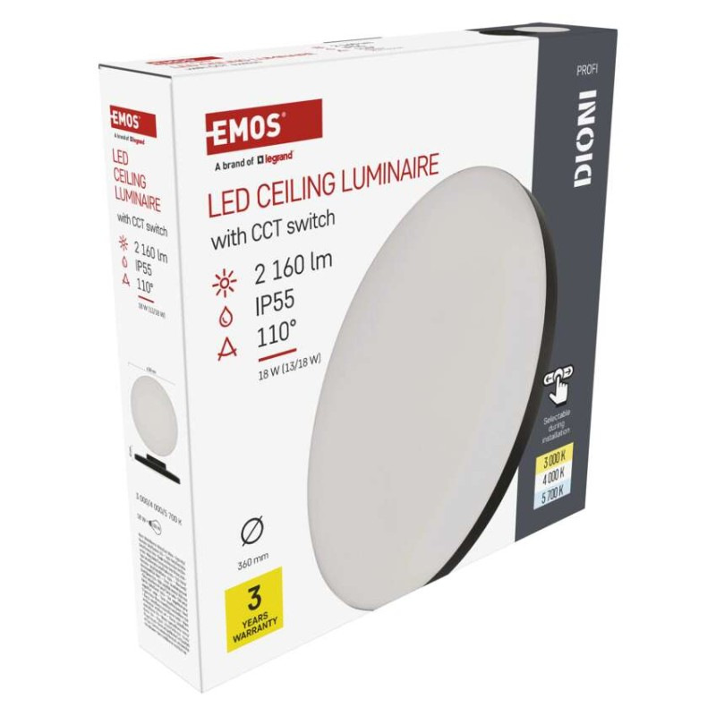 LED prisadené svietidlo DIONI kruhové, čierné,18W, CCT 10