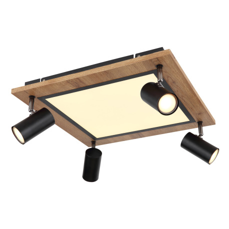 Stropné svietidlo kov čierny, MDF, imitácia tmavého dreva, plast biely, prepínanie funkcií nástenným