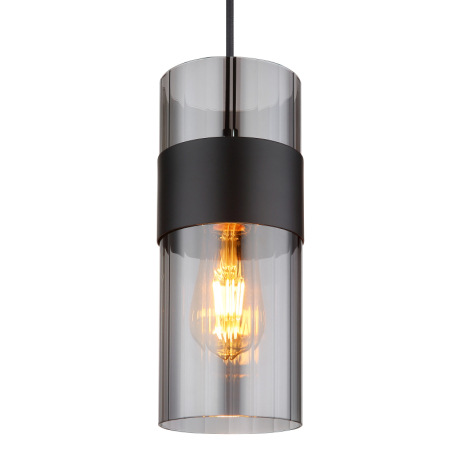 Závesné svietidlo, kov čierny matný, sklo dymovej farby, textilný kábel čierny, možnosť skrátenia vý 3