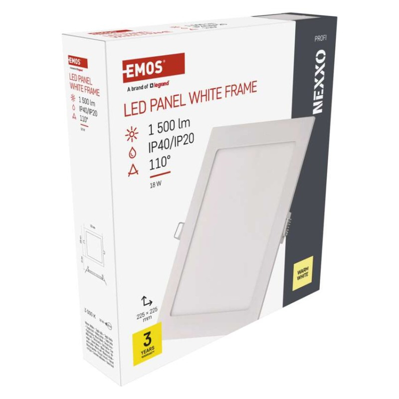 LED vstavané svietidlo NEXXO, štvorec, biely, 18W, teplá biela 8