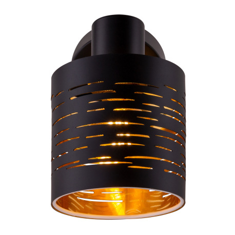 Nástenné svietidlo, kov čierny, plast čierny a zlatý, vypínač, ŠxV:100x145, H:130, bez žiarovky 1xE1 3