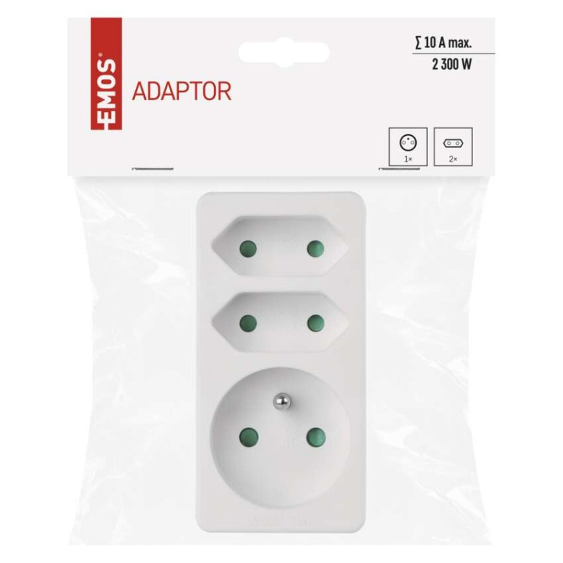 Rozbočovacia zásuvka 2× plochá + 1× guľatá, biela 5