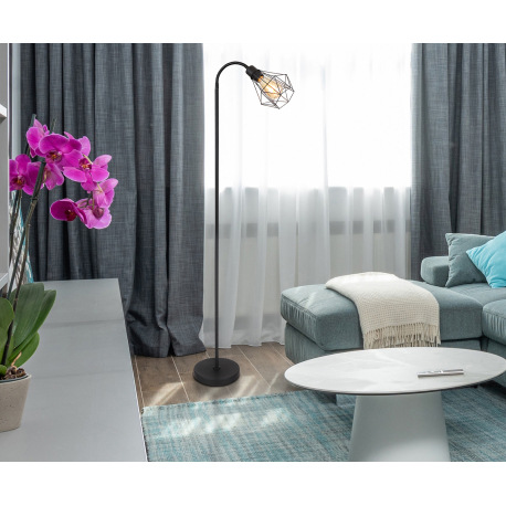 Stojanová lampa kov čierny matný, kovová mrižka čierna matná, vypínač na kábli, Flexo, DxŠxV: 370x22 1