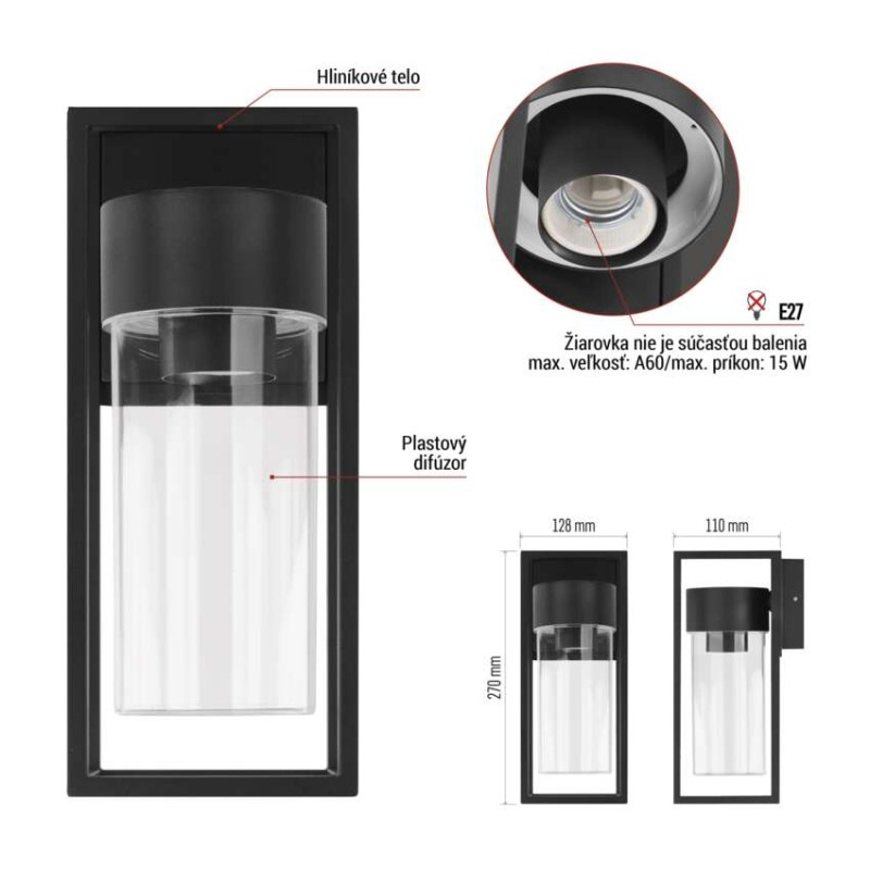 Záhradné nástenné svietidlo TILLIA, 13,2 x 11 x 27 cm, 1 x E27, 15 W 4