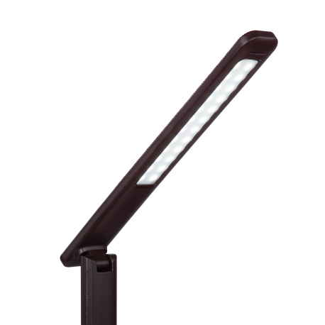 Stolová lampa, plast hnedý, imitácia kože, chróm, čas, dátum, teplomer, stmievateľné, fixácia farieb 16