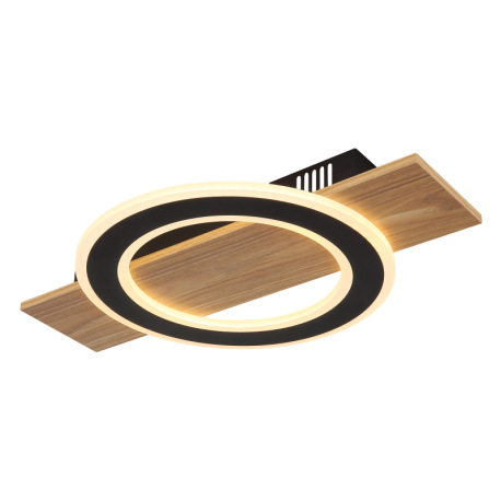 Stropné svietidlo, tmavý plast s imitáciou dreva, matný čierny kov, akryl biely, DxŠxV: 440x290x52mm