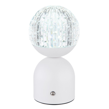 Nabíjateľná stolová lampa, kov biely, akryl číry, krištáľový efekt, stmievateľné, regulácia dotykové 17