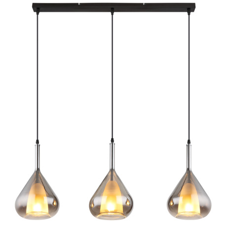 Závesné svietidlo, kov čierny, sklo dymovej farby, kábel čierny, nastaviteľná výška, DxŠxV: 900x200x 11