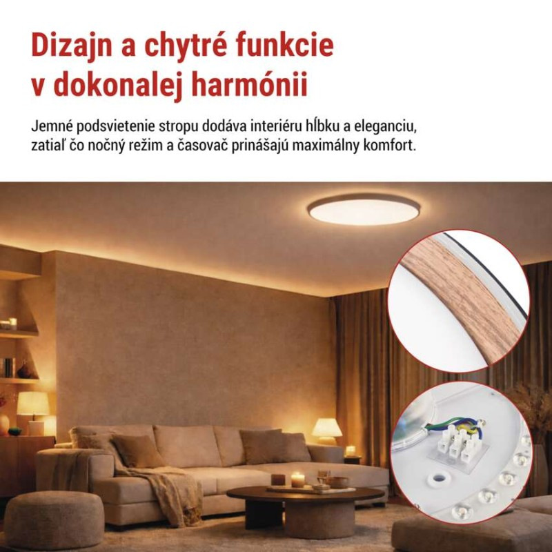 LED nástenné svietidlo ILVI, kruhové 45 W, stmievanie + CCT, čierna + drevo 7