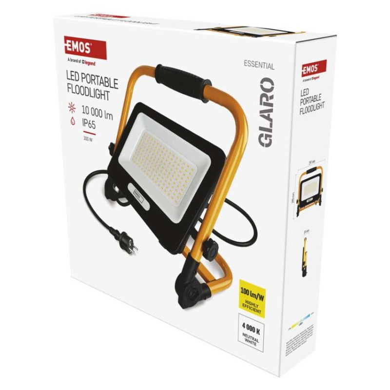 LED reflektor GLARO 100 W, žlto-čierny, IP65, 10 000 lm, neutrálna biela 1