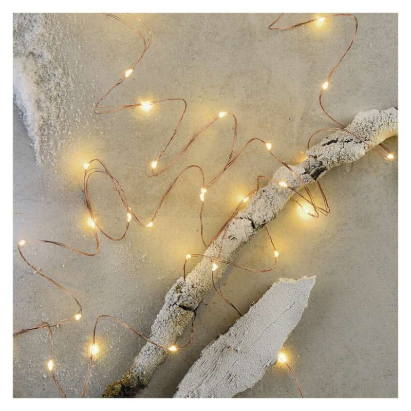 LED vianočná nano reťaz medená, 4 m, vonkajšia aj vnútorná, teplá biela, časovač 4