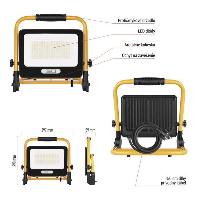 LED reflektor GLARO 100 W, žlto-čierny, IP65, 10 000 lm, neutrálna biela 9