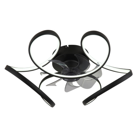 Stropný ventilátor, kov čierny matný, akryl biely, plast priehľadný, stmievateľný, niekoľko úrovní p 18