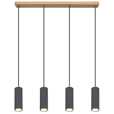 Závesné svietidlo, kov grafit/vzhľad dreva, čierny PVC kábel, DxŠxV:650x60x1200mm, bez žiaroviek 4x 9