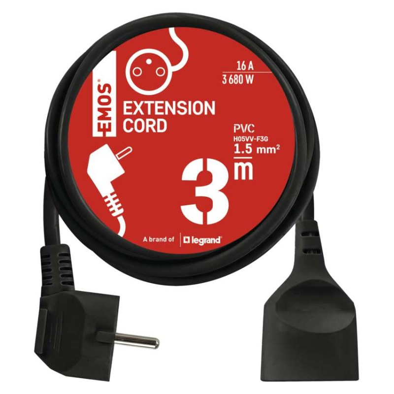 Predlžovací kábel 3 m / 1 zásuvka / čierny / PVC / 1,5 mm2 1