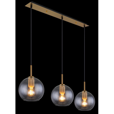 Závesné svietidlo, mosadz matná, priehľadné sklo, čierny PVC kábel, DxŠxV:900x200x1200, bez žiarovie 11