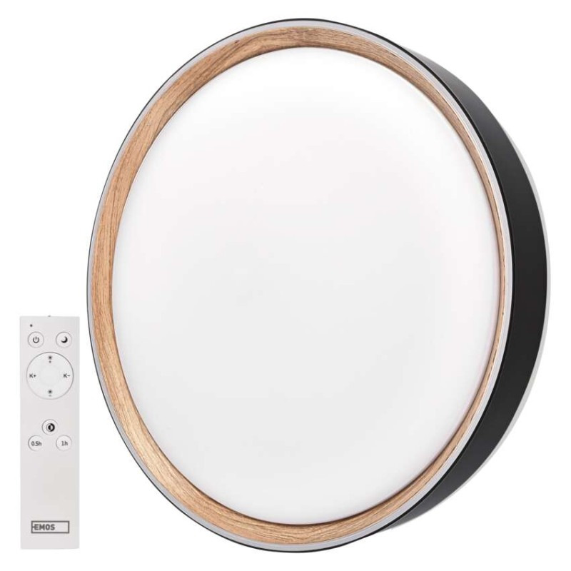 LED nástenné svietidlo ILVI, kruhové 45 W, stmievanie + CCT, čierna + drevo 1