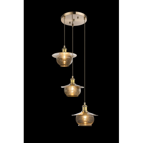 Závesné svietidlo, kov bronzovej farby, sklo, Ø450, V:1500, bez žiaroviek 3xE27, max. 60W 230V. 3