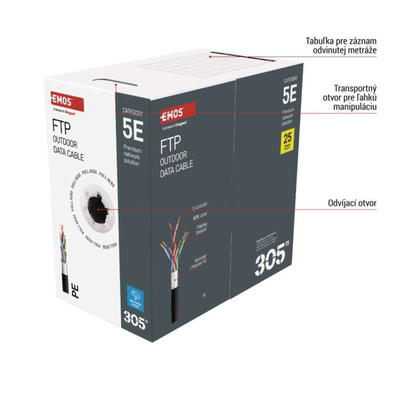 Datový kábel FTP 5E, outdoor, 305m 2