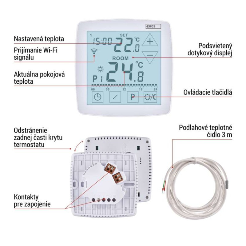 Podlahový programovateľný drôtový WiFi GoSmart termostat P56S01F 8