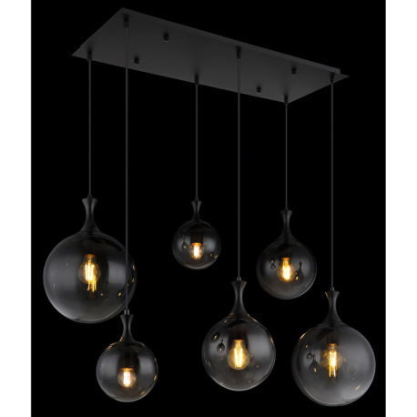 Závesné svietidlo, kov čierny, sklenené gule dymovej farby, kábel PVC čierny, výškovo nastaviteľné, 2
