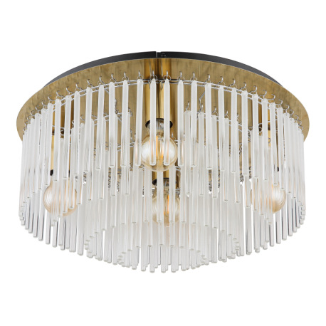 Stropné svietidlo, kov zlatá farba matná, čierna, sklenené tyče biele, priehľadné, ø: 500mm, V: 250m 3