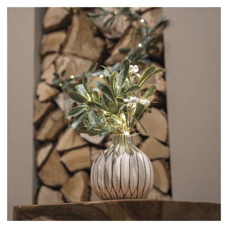 LED dekorácia - vetvička jmelí, 2x AA, teplá bílá, časovač 4