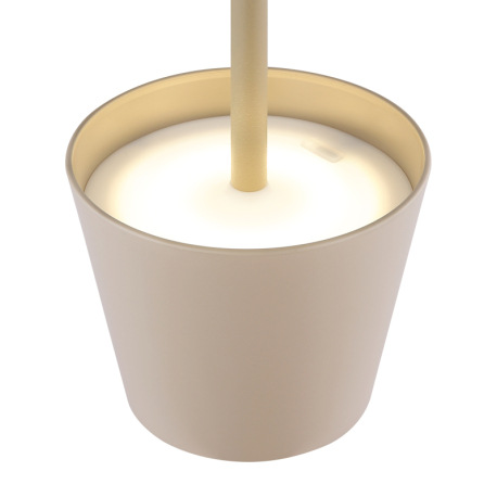 Stolová lampa, kov/plast pieskový/biely, dotyk. zap/vyp/stmievanie, USB-A 2.0 - USB-C; aku CR18650 1 7