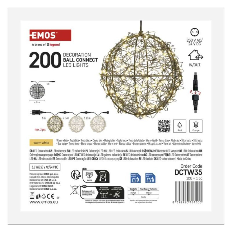 LED vianočná guľa spojovací – 200 LED, na vonkajšie aj vnútorné použitie, WW 8