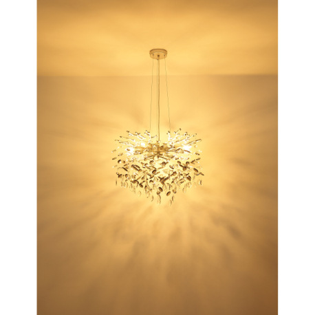 Závesné svietidlo, kov strieborný matný, sklenené krištále dymové, číre, výškovo nastaviteľné, flexo 4