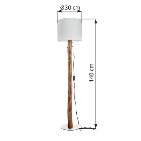 Stojacia lampa, prírodná farba dreva, kov, biely textil, kolískový vypínač na kábli, eukalyptové dre 4