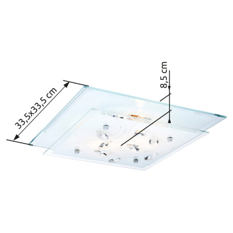 Stropné svietidlo, chróm, sklo biele, K5 kryštály priehľadné, DxŠxV: 335x335x85, bez žiaroviek 2xE27 6