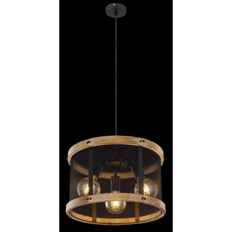 Závesné svietidlo kov čierny matný, drevo tmavohnedé, kábel textil čierny, ø: 400mm, V: 1200mm, bez 2