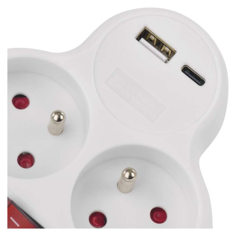 Rozbočovacia zásuvka 2×, vyp., 1×USB-A+1×USB-C, biela 5