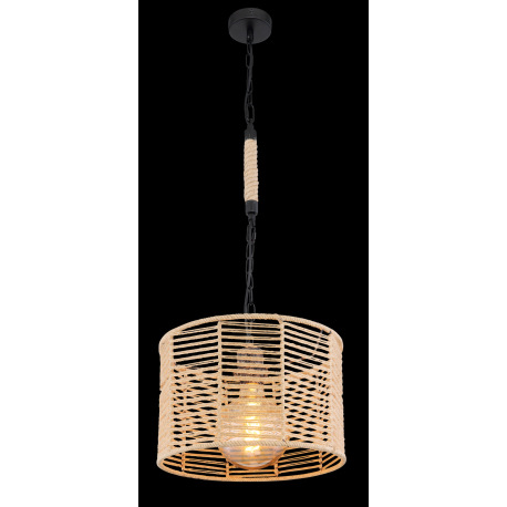 Závesné svietidlo, kov čierny matný, konopné lano, čierna reťaz, Ø 310, V: 1200, bez žiarovky 1xE27, 2