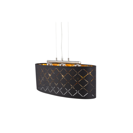 Závesné svietidlo, kov nikel matný, textil čierny a zlatý, tienidlo s ozdobným dierovaním, DxŠxV: 65 12
